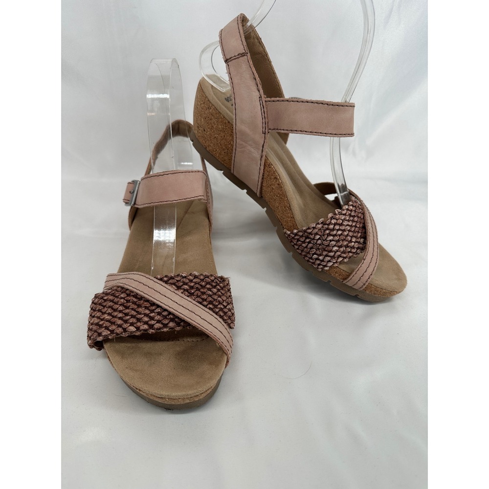 Earth Origins Kendra Kennedy Sandals Women 7.5 Rose Smoke Leather Wedge Metallic